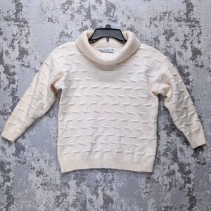 Raffaella Cream Textured Turtleneck Sweater Angora Rabbit & Lambswool Blend Med